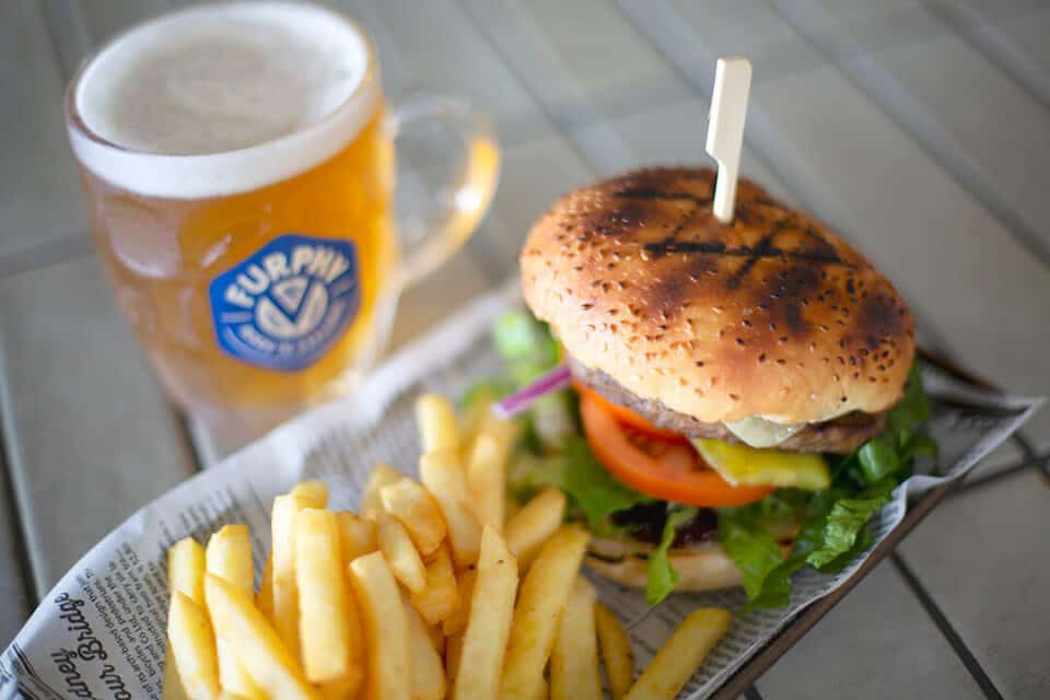 The best burgers and chips with a nice cold beer